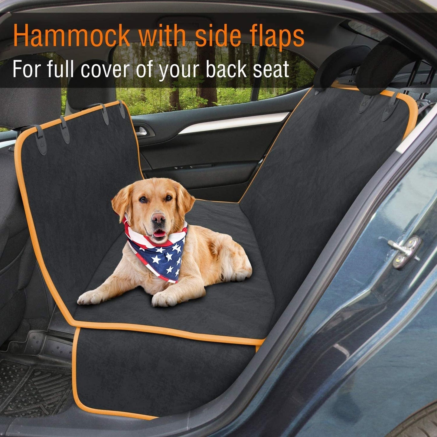 Car Seat Cover for Dogs - XL Waterproof Dog Seat Cover for Back Seat in SUV or Truck - Convertible Pet Hammock & Trunk Protector for Travel - Orange