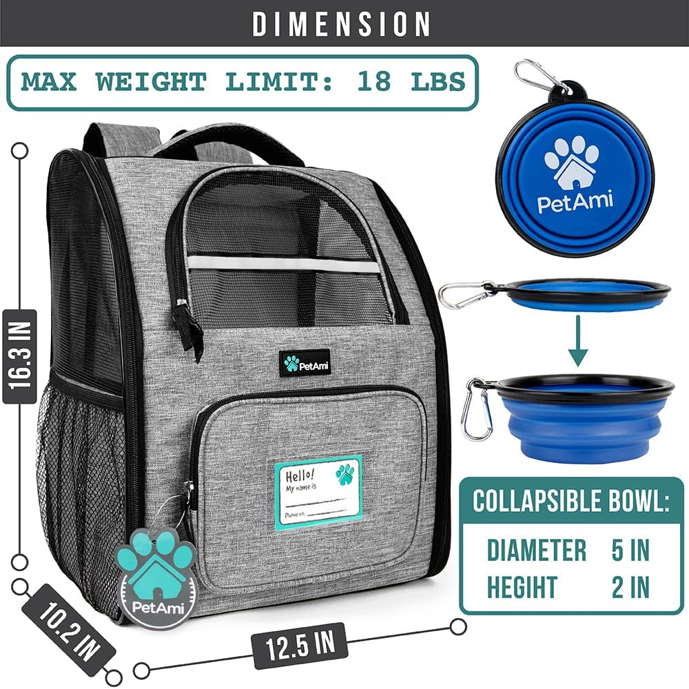 Deluxe Pet Carrier Backpack for Small Cats and Dogs, Puppies | Ventilated Design, Two-Sided Entry, Safety Features and Cushion Back Support | for Travel, Hiking, Outdoor Use (Heather Gray)