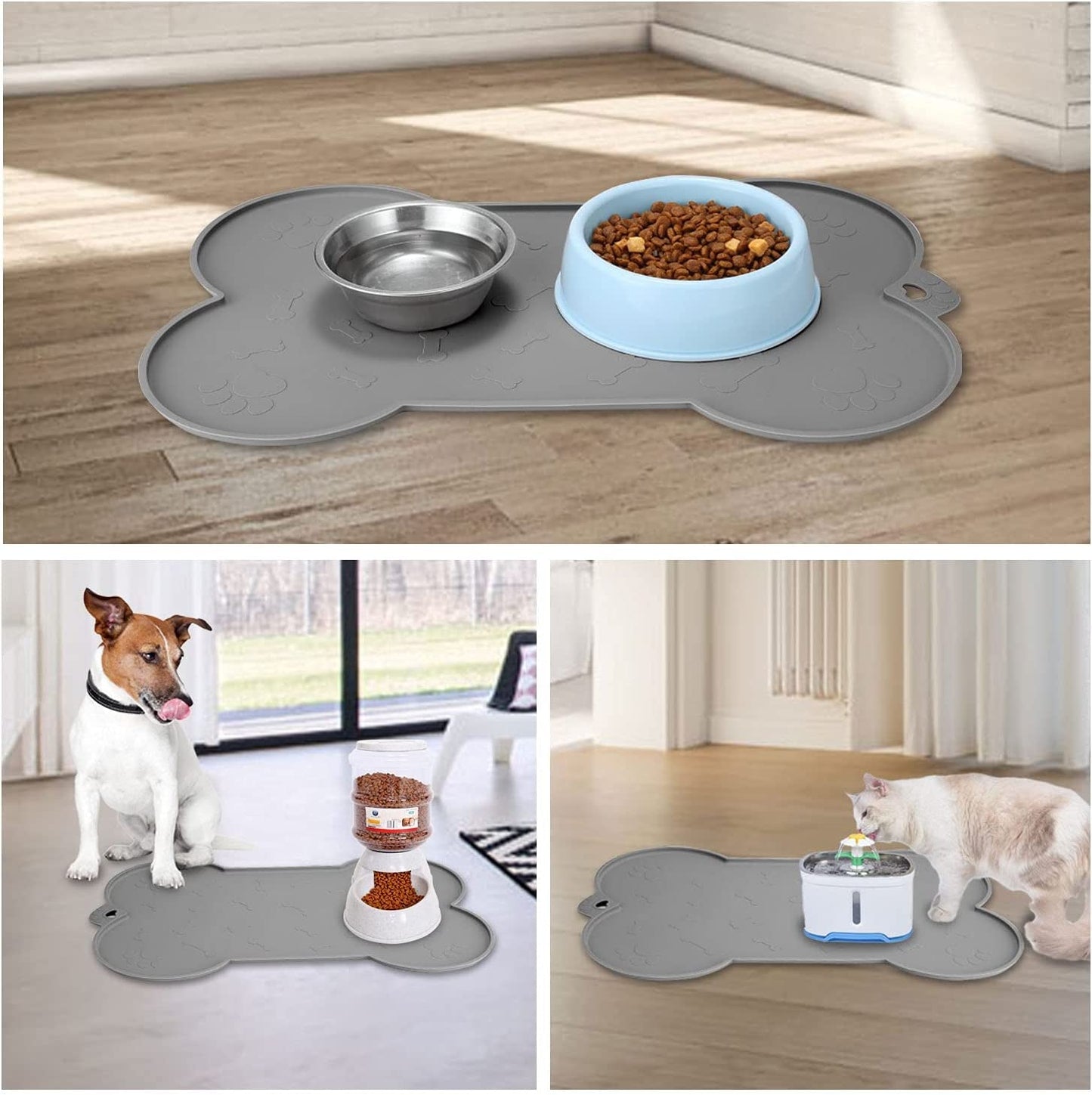 Dog Bowl Mat,  Dog Mat for Food and Water Pet Cat Large Small Silicone Rubber Plastic Waterproof Feeding Eating Dish Placemat Trays with Edges Lip for Floor, 23.6"X15.7", Black