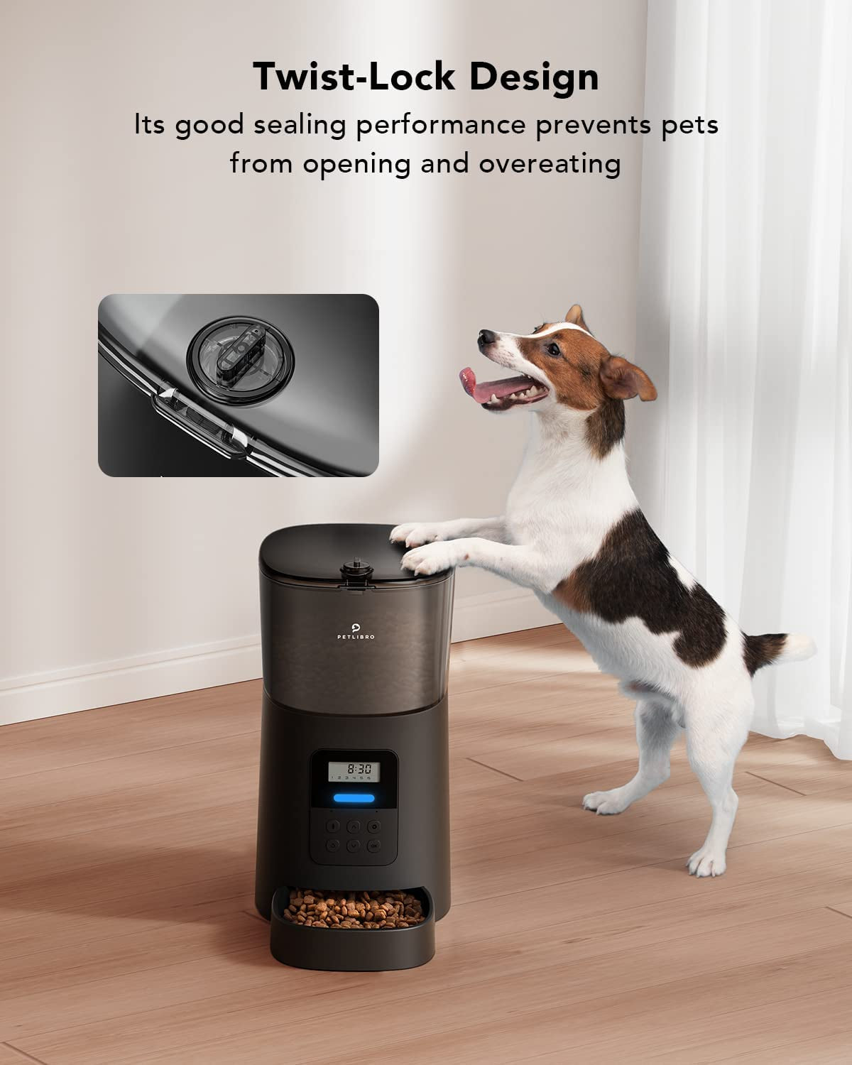 Automatic Dog Feeder 6L Auto Dry Food Dispenser for Large Breed with Lock Lid for Naughty Pet, Timed Cat Feeder Low Food LED Indication with Anti-Clog Design up to 50 Portion & 6 Meals Daily