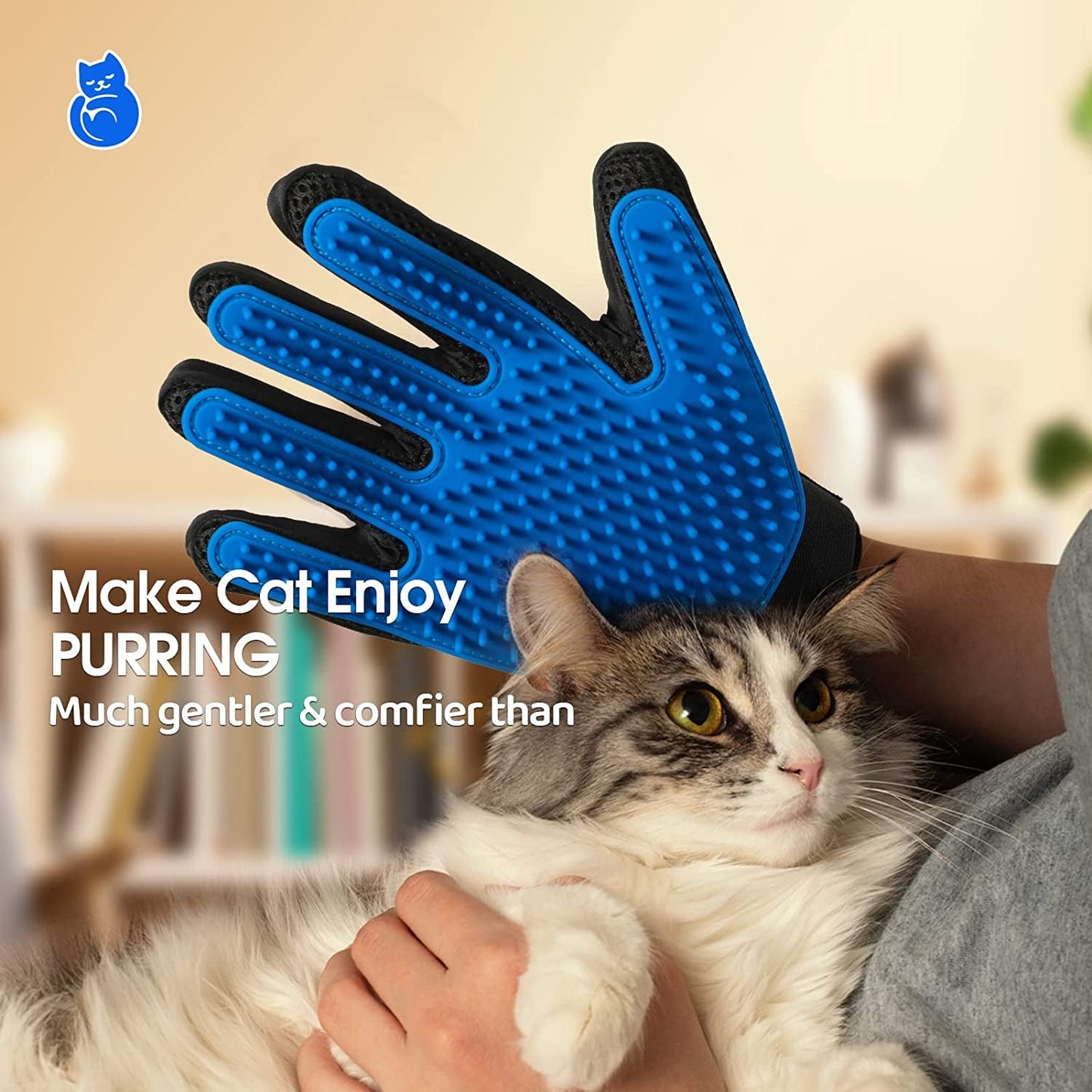 Upgrade Pet Grooming Gloves, Brushes Gloves for Gentle Shedding - Efficient Pets Hair Remover Mittens - Washing Gloves for Long and Short Hair Dogs & Cats & Horses - 1 Pair (Blue)