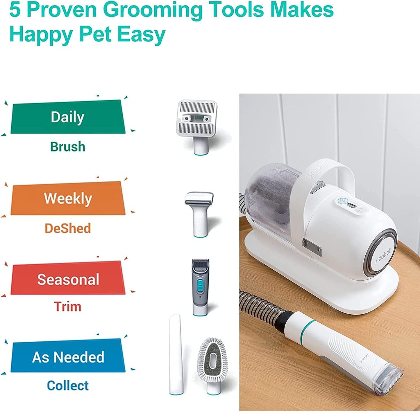 P1 Pro Pet Grooming Kit & Vacuum Suction 99% Pet Hair, Professional Grooming Clippers with 5 Proven Grooming Tools for Dogs Cats and Other Animals