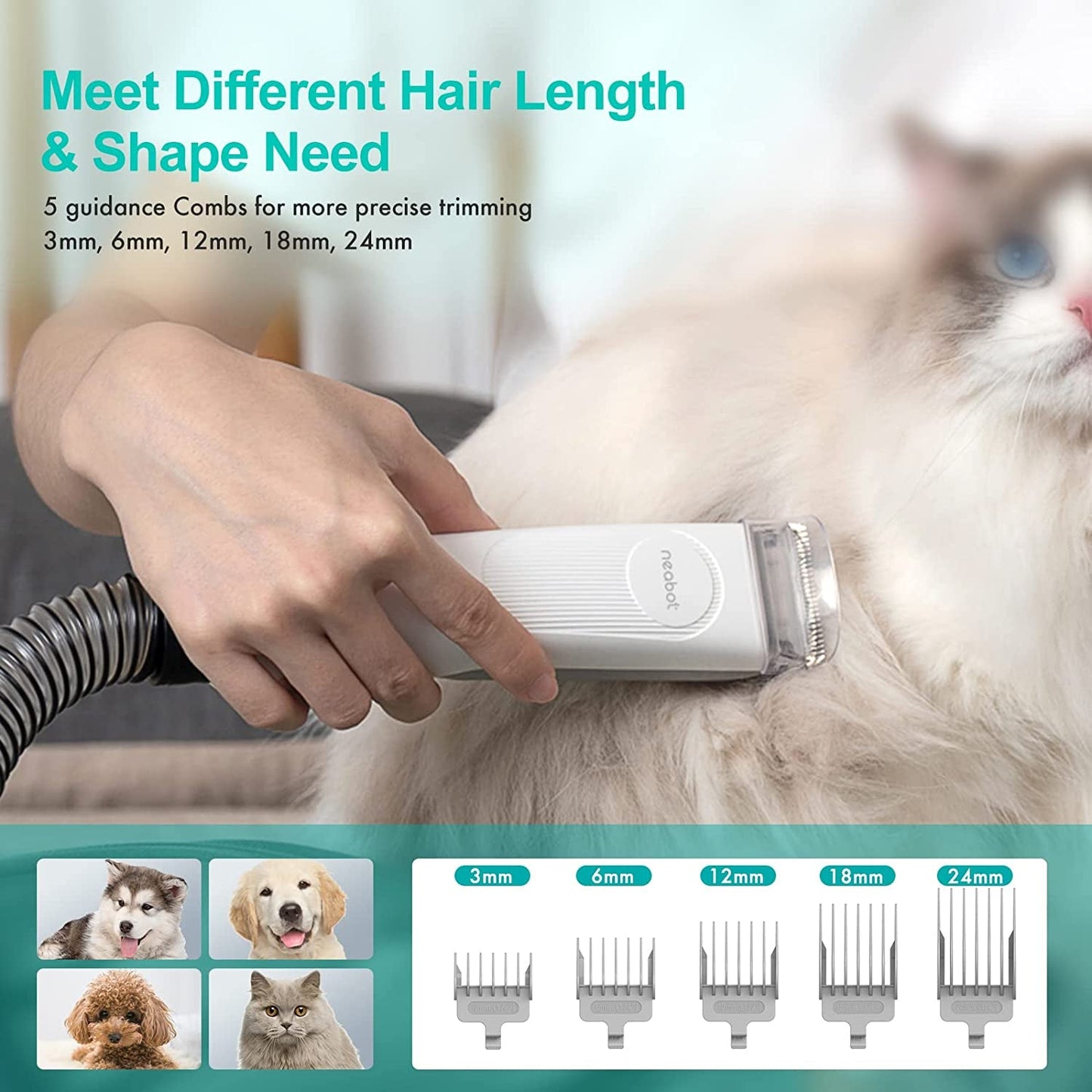 P1 Pro Pet Grooming Kit & Vacuum Suction 99% Pet Hair, Professional Grooming Clippers with 5 Proven Grooming Tools for Dogs Cats and Other Animals